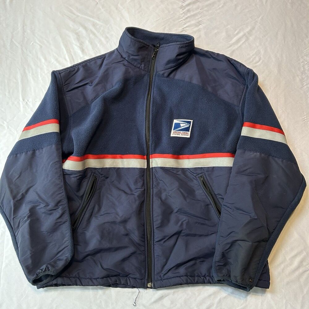 USPS Blue Full Zip Jacket Reflective Stripe Polyester Size 2XL